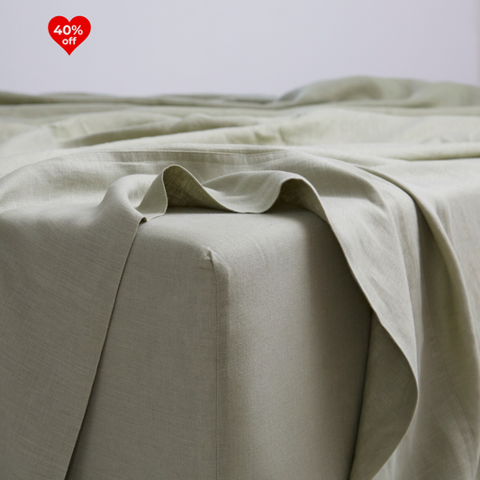Sage, Linen Fitted Sheet, 100% French Flax Linen