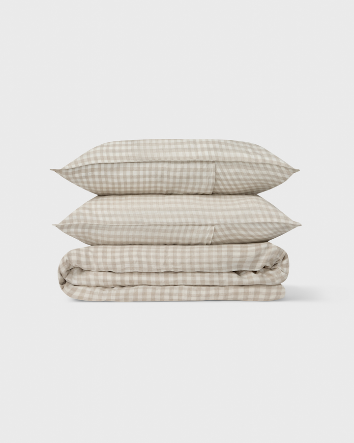 Natural Gingham, Duvet Cover Set, 100% French Flax Linen
