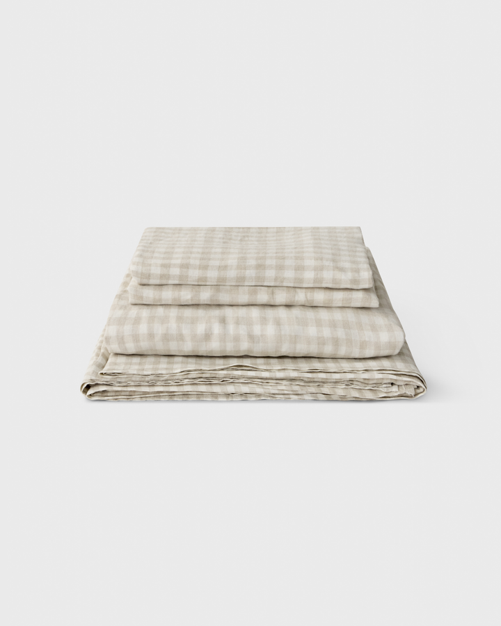 Natural Gingham, Linen Sheet Set, 100% French Flax Linen