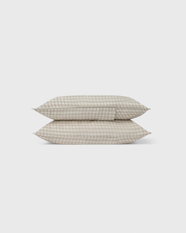 Natural Gingham, Pillow Cover Set, 100% French Flax Linen