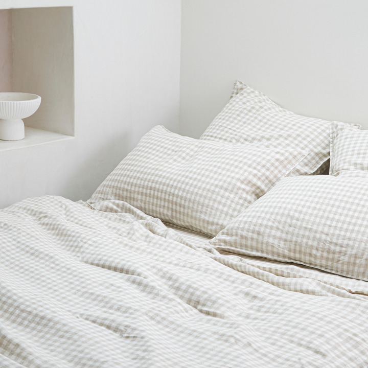 Natural Gingham, Fitted Sheet, 100% French Flax Linen