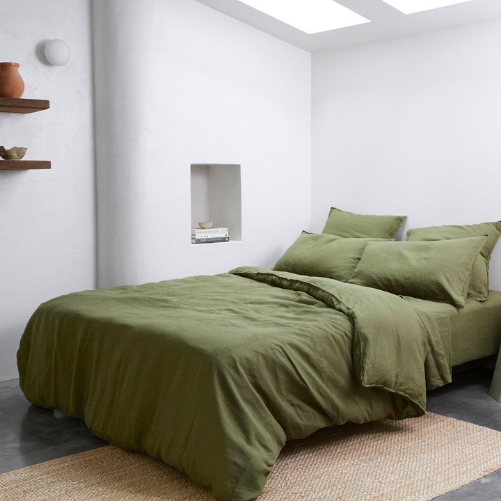 Olive, Linen Flat Sheet, 100% French Flax Linen