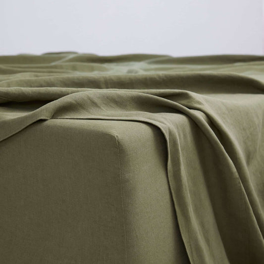 Olive, Linen Fitted Sheet, 100% French Flax Linen