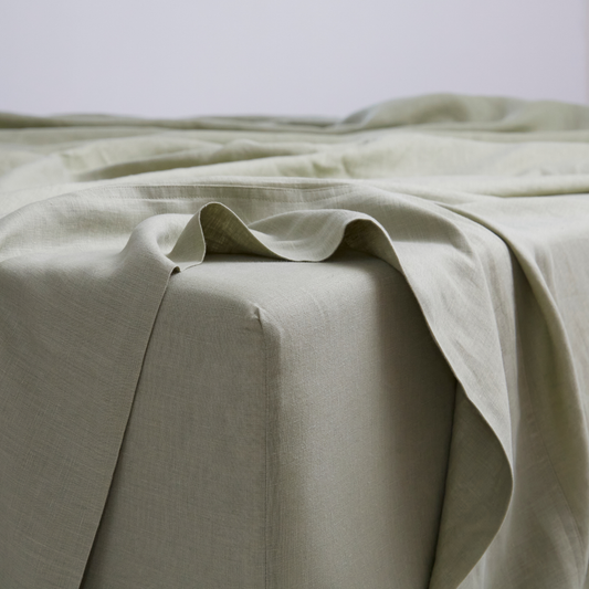 Sage, Linen Fitted Sheet, 100% French Flax Linen