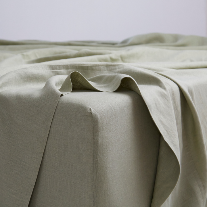 Sage, Linen Fitted Sheet, 100% French Flax Linen